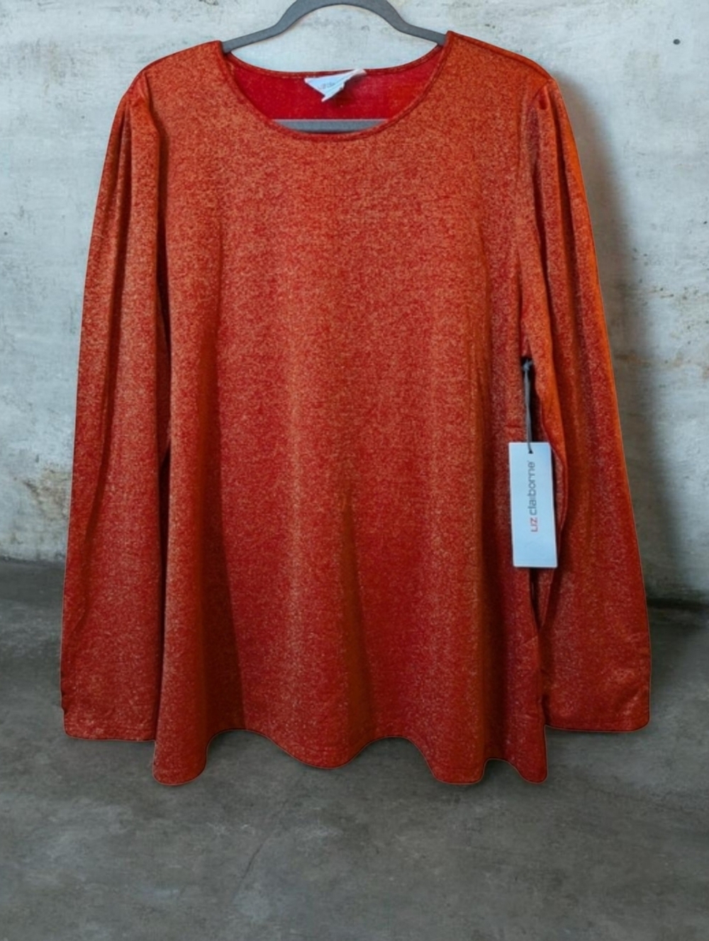 Liz Claiborne 1X Metallic Caberet Red And Gold Long Sleeve Blouse NWT
